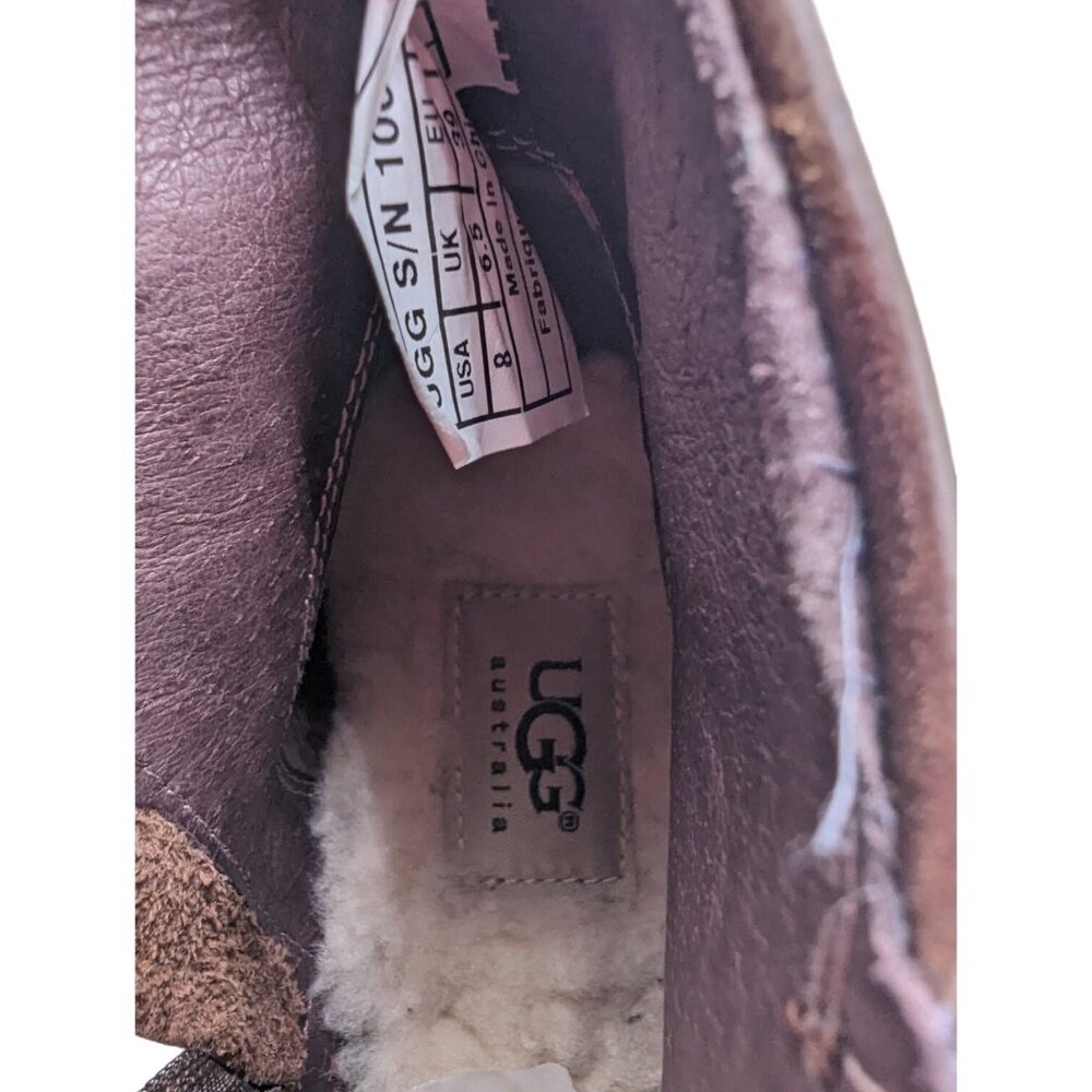 UGG Demi Ankle Boots Size 8 Chestnut Brown Leather Upper Sherpa Lined Shoes - Picture 9 of 9